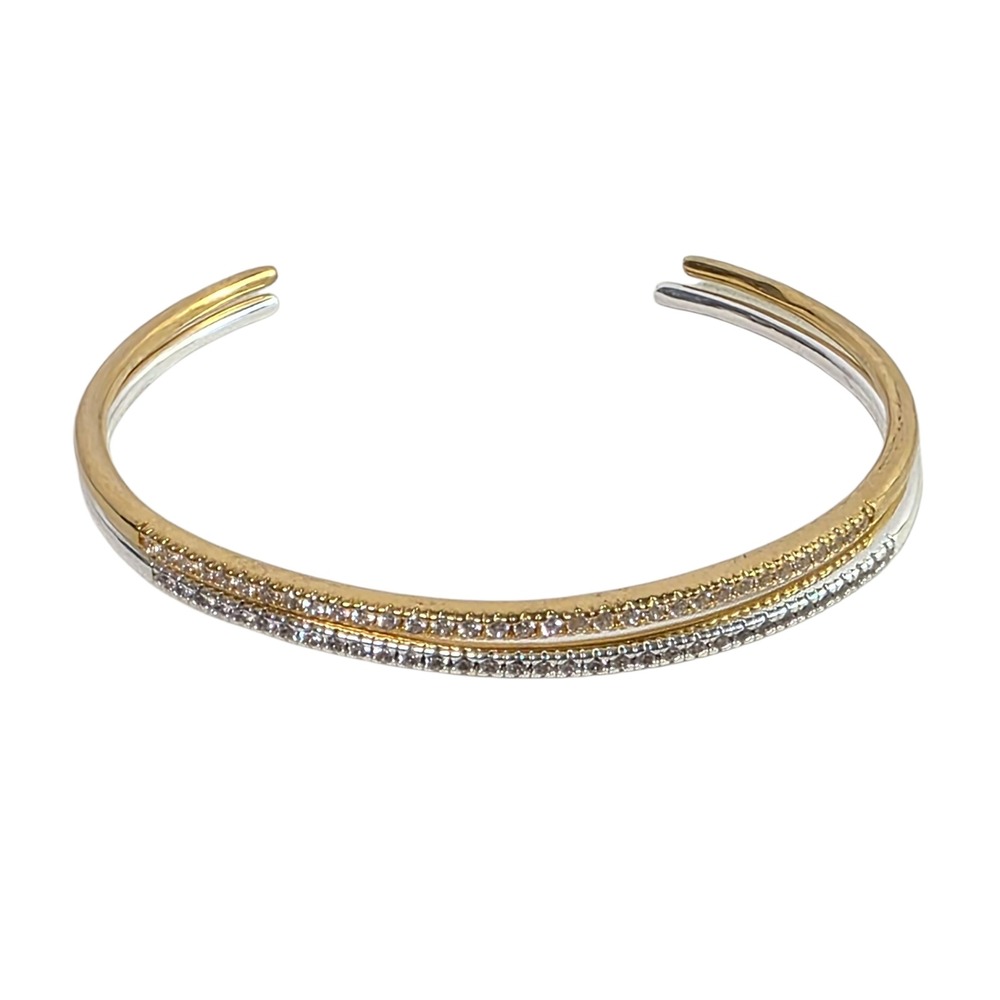 Stackable Open Cuff Bracelet Two Tone Gold Silver Tone‎ 7"